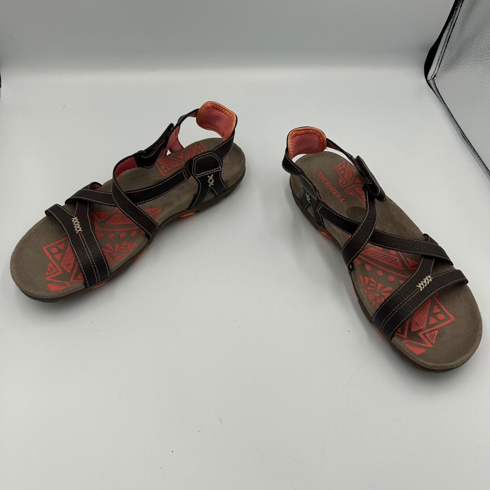 Merrell Sandals Womens 9 Cocoa Coral Strappy Leather Air Cushion J2852966 - Picture 2 of 6